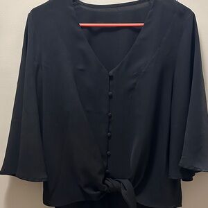Amazon Black V-Neck Blouse with Tie Front